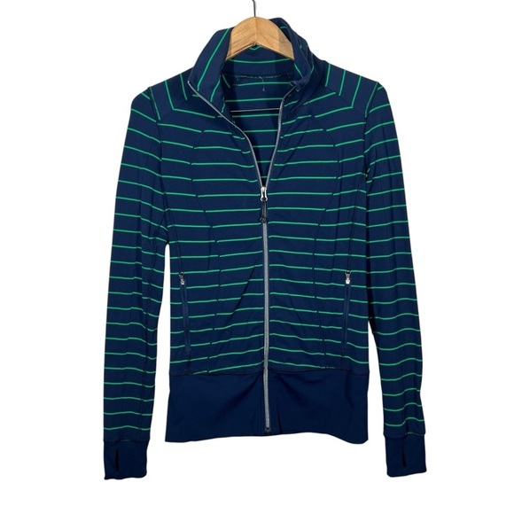 Lululemon Womens Nice Asana Jacket Slalom Stripe Inkwell Navy Green - Picture 1 of 9